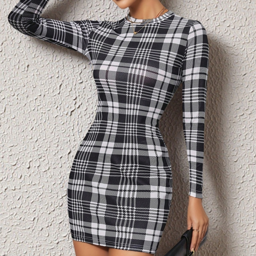 Mad for Plaid Bodycon Dress - Black - Picture 5 of 7